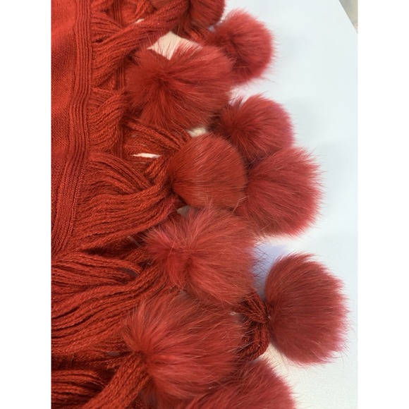 Pink Red Ombre Statement Scarf Rabbit Fur Pom Poms Y2K Glam Party Wrap Coquette - Picture 6 of 8